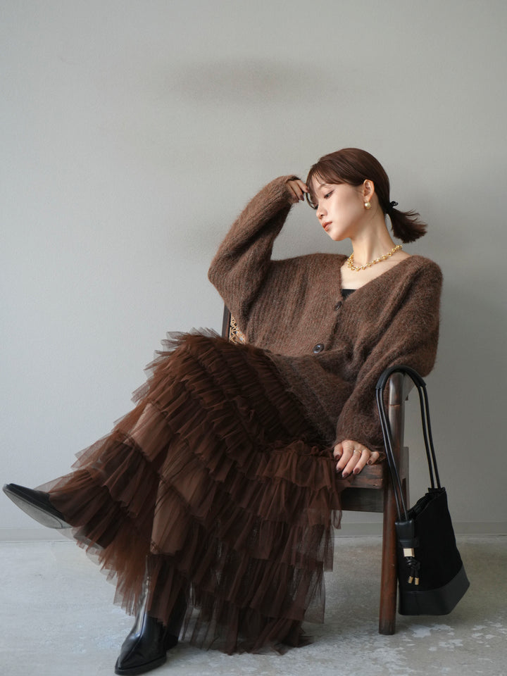 [予約]ウール混オーバーニットカーディガン/ブラウン