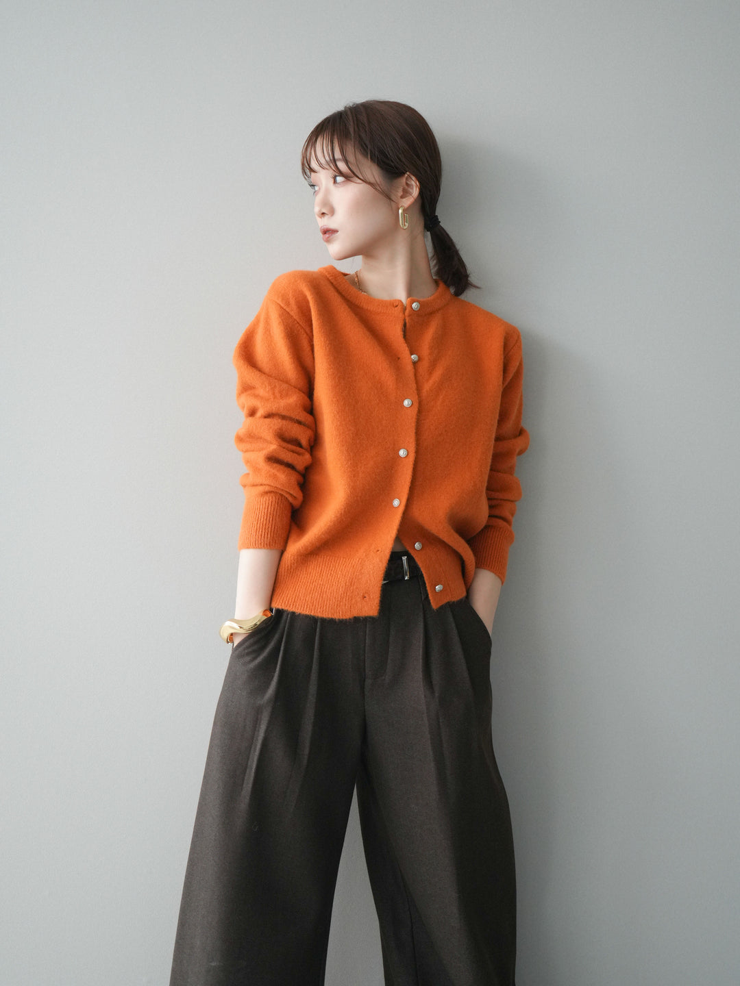 [予約]アンティークボタンニットカーディガン/orange