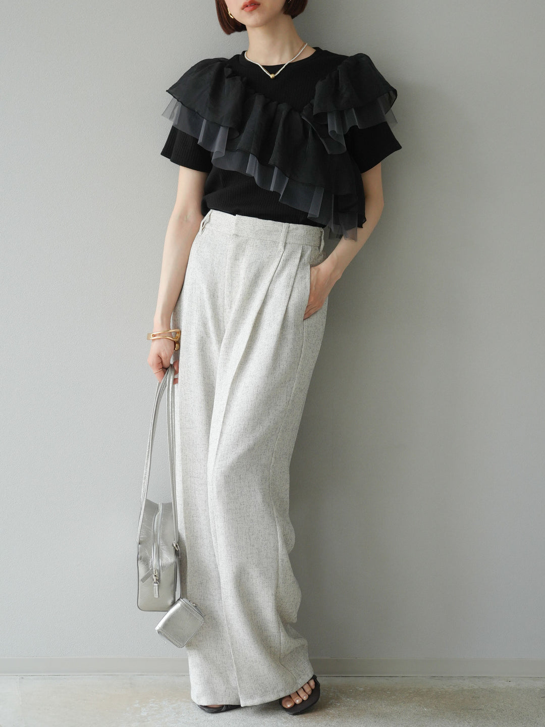 [予約]ミックスツイードタックパンツ/アイボリー