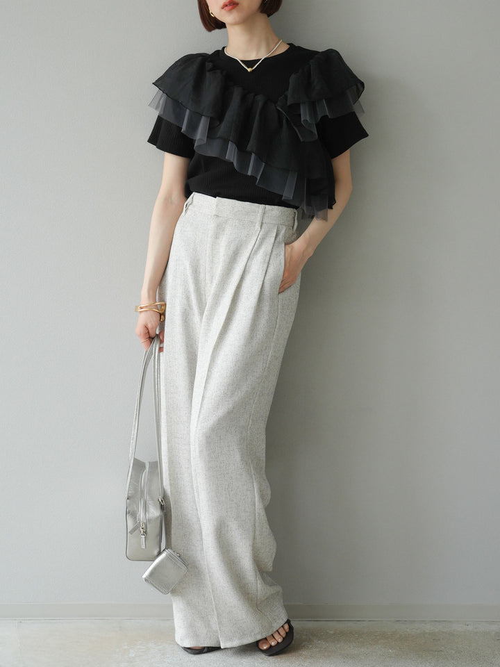 [予約]ミックスツイードタックパンツ/アイボリー