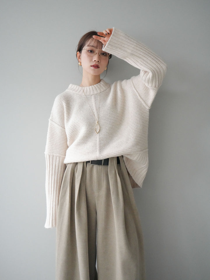 [SET]編み地切替ボトルネックニットプルオーバー+選べるアクセセット(2set)
