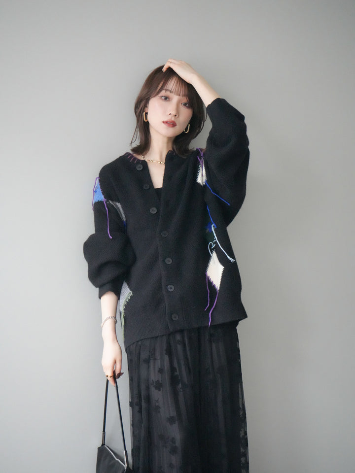 [予約]ハンドステッチアーガイルデザインニットカーディガン/black