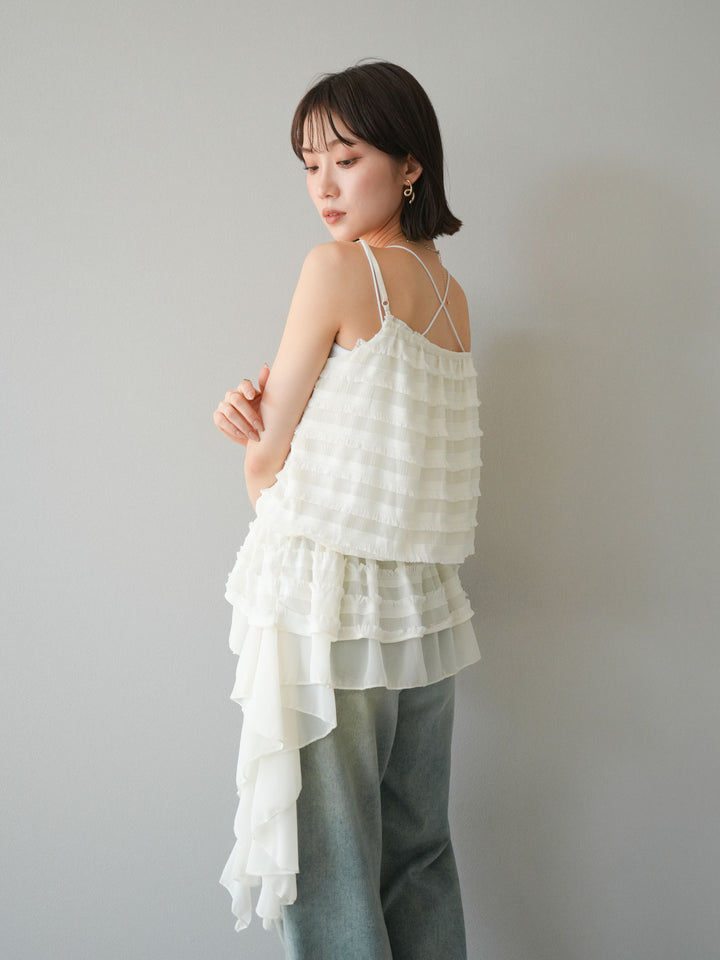 【預購】荷葉邊流蘇吊帶衫/象牙白