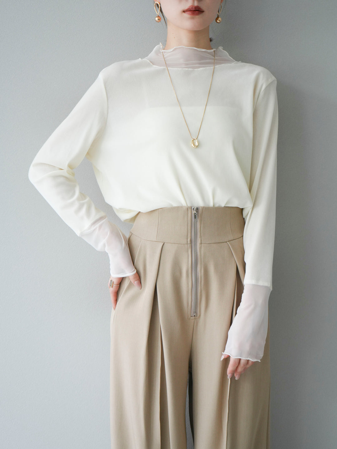 [予約]シアー切替ベロアトップス/オフホワイト