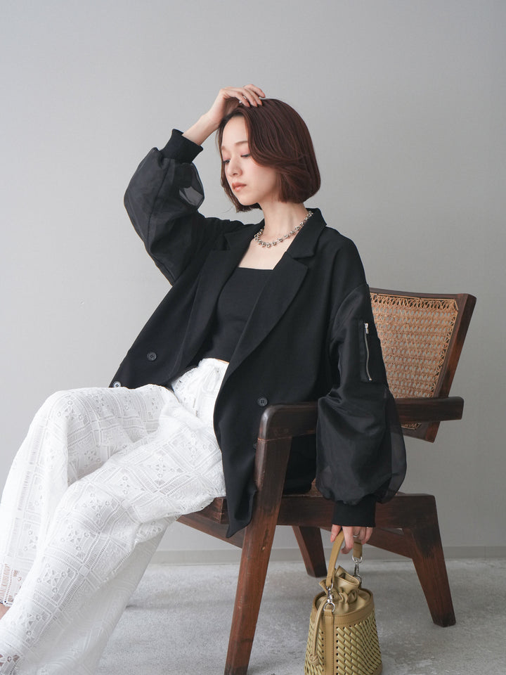 [SET]MA-1ドッキングデザインジャケット+カップ付テレコリブベアキャミソール(2set)