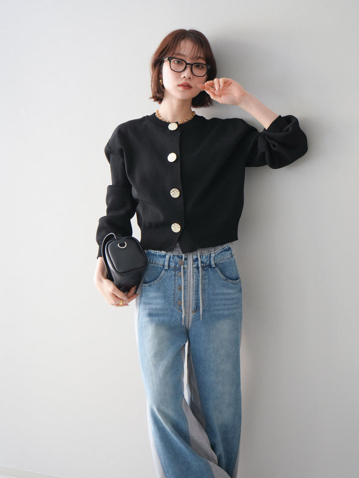 [SET]メタルボタンクルーネックニットカーディガン+選べるアクセセット(2set)