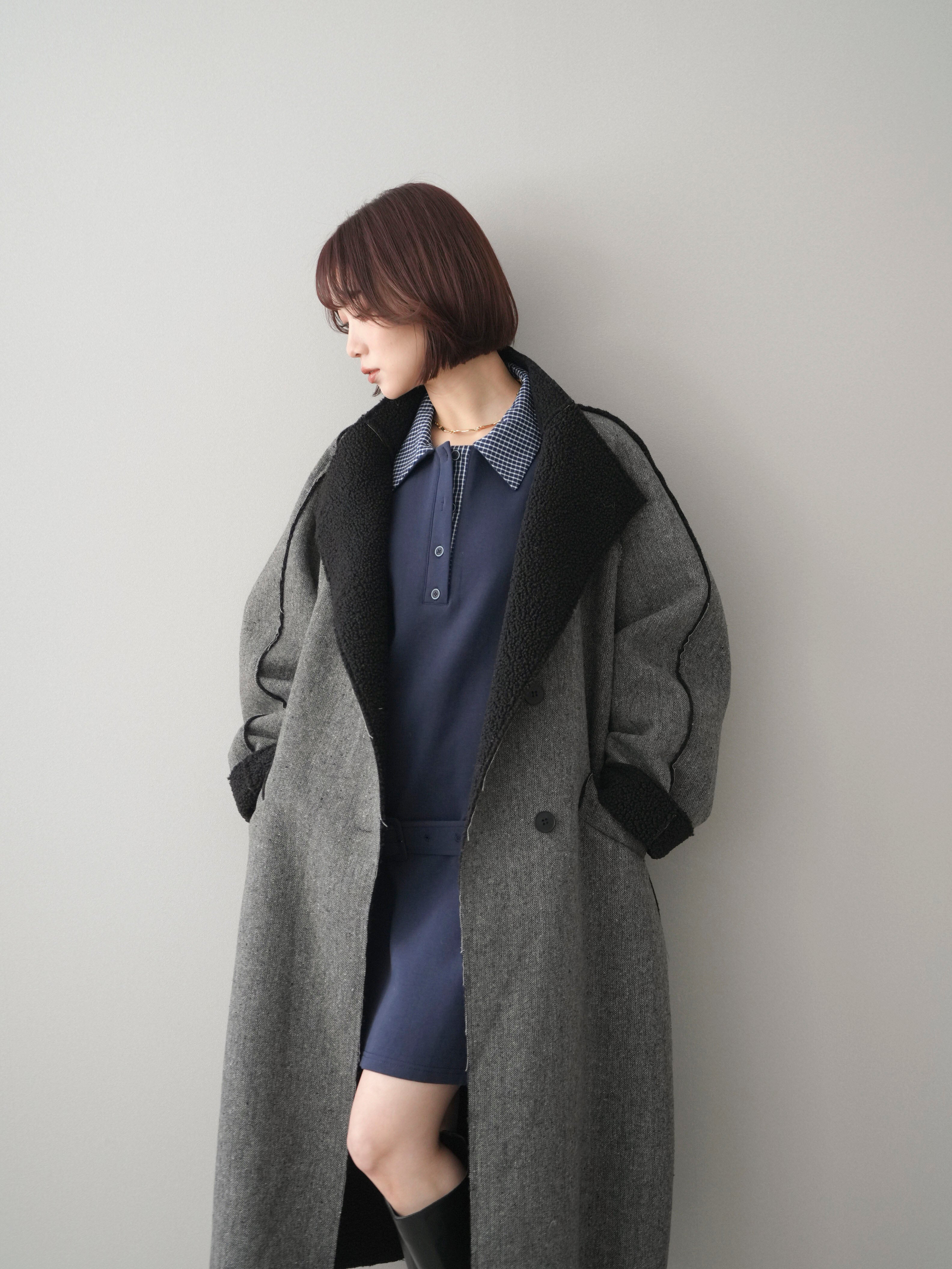 SET]チェック襟xスエットミニワンピース+選べるアクセセット(2set