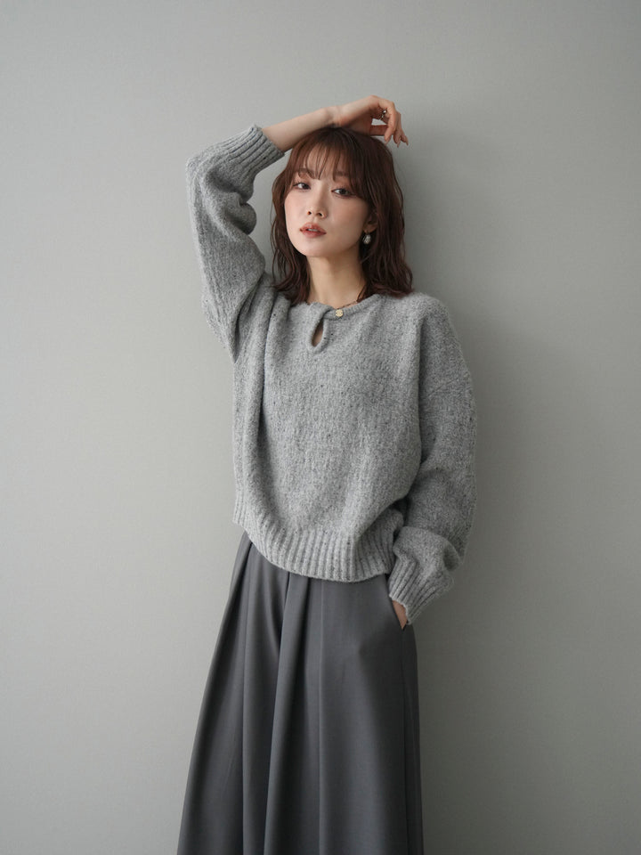 [予約]ツイストネックラメネップヤーンニットプルオーバー/gray