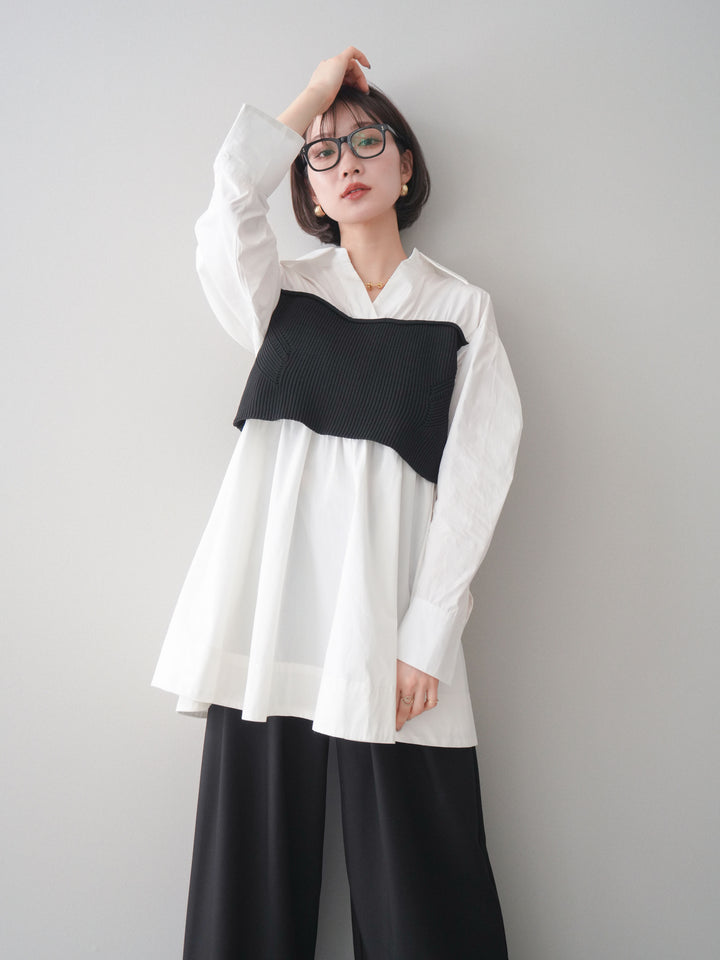 [予約]ニットビスチェドッキングフレアシャツチュニック/offwhite