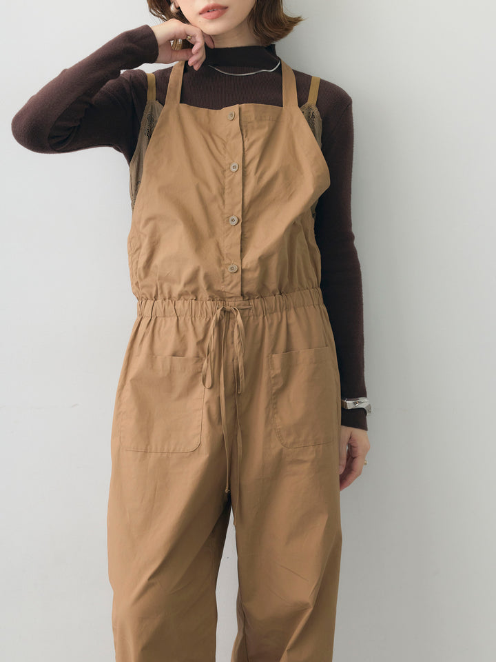 [予約]レースレイヤードホルターオールインワン/brown
