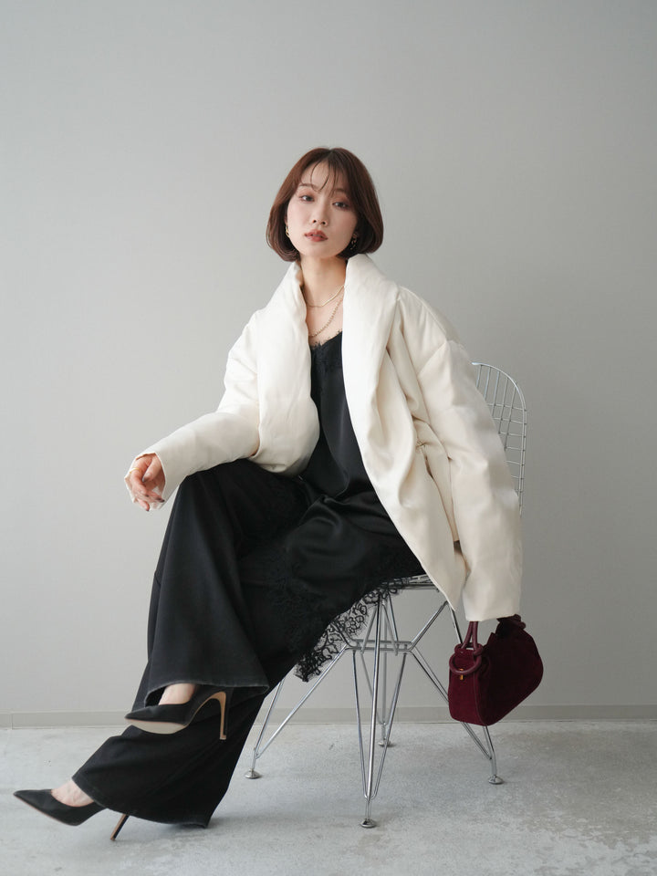 [20%オフ]シャイニーアシンメトリーダウンジャケット/offwhite