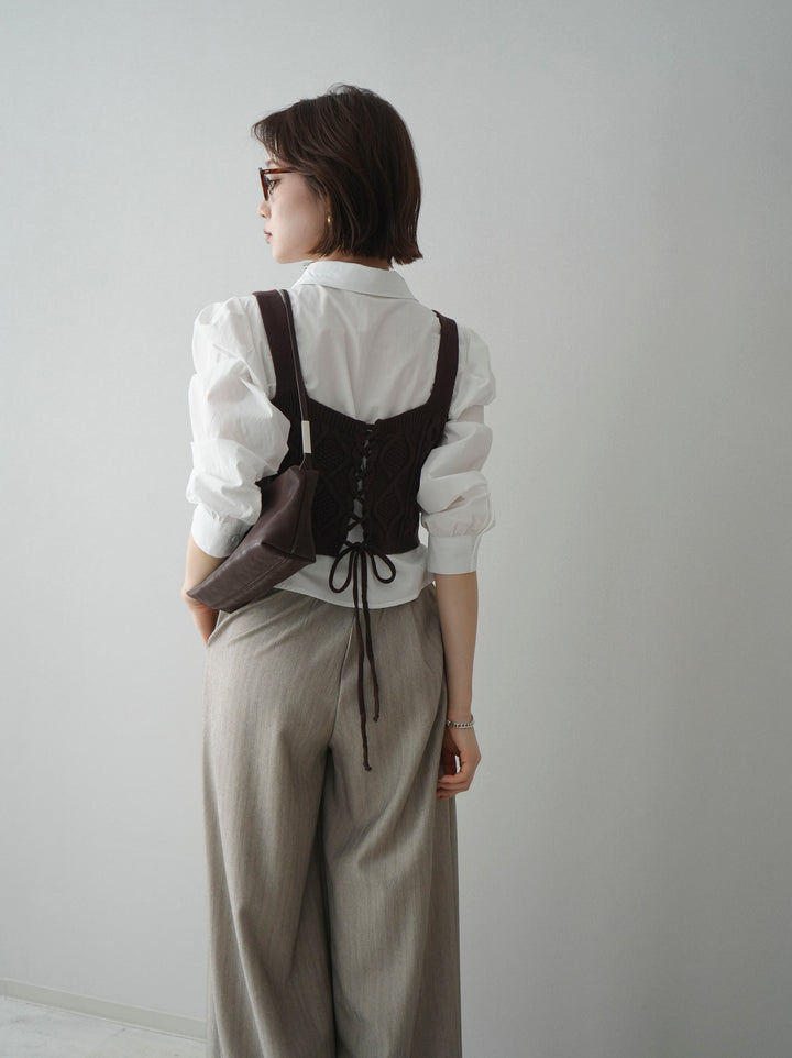 [予約]ニットビスチェ＆ポイントカラーブラウスアンサンブル/white