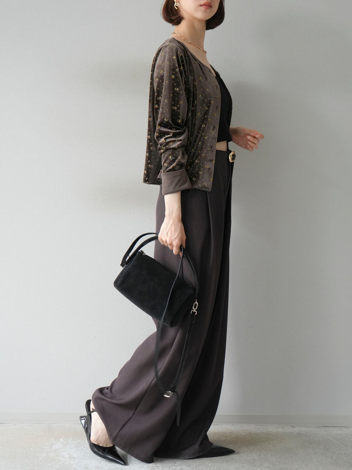 【預購】皮帶環設計寬褲/棕色