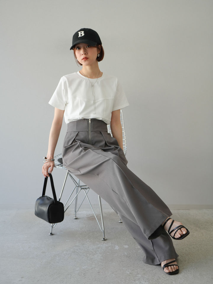 [SET]ビスチェデザインTシャツ+ジップタックワイドパンツ(2set)