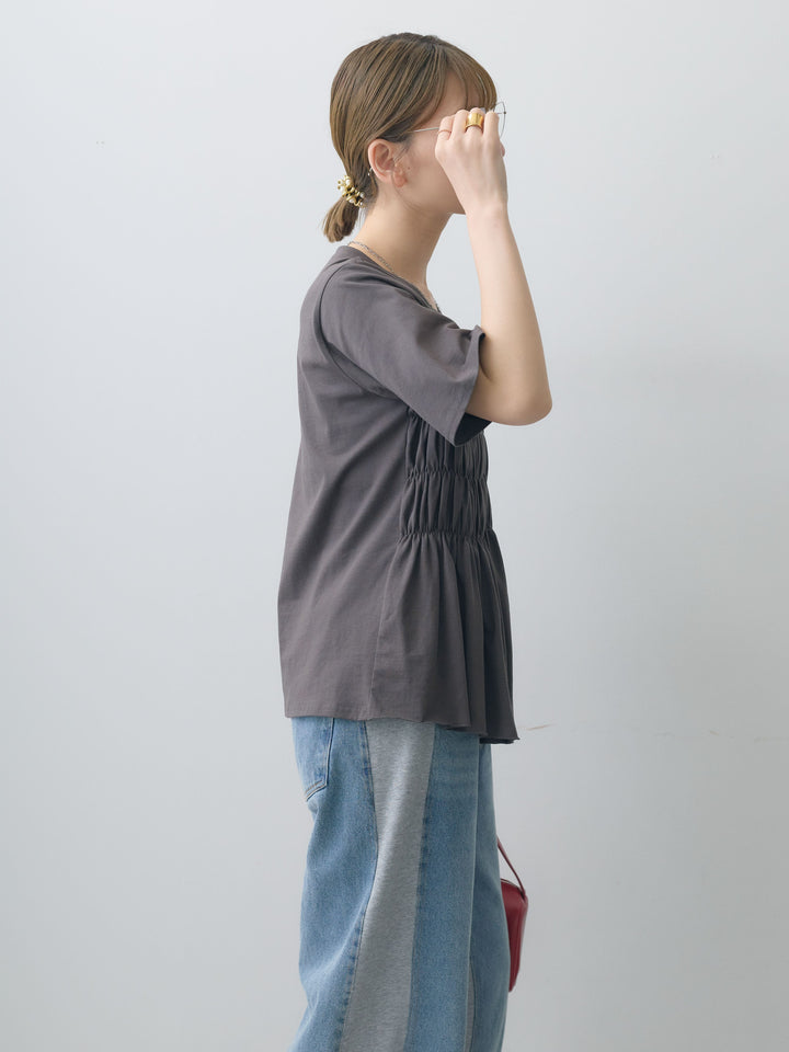 [SET]クールタッチシャーリングTEE+デニム切替スウェットパンツ(2set)