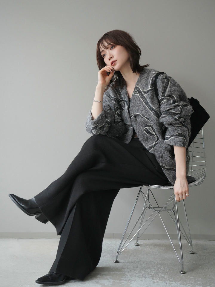 [予約]ニュアンス刺繍ブークレニットジャケット/gray