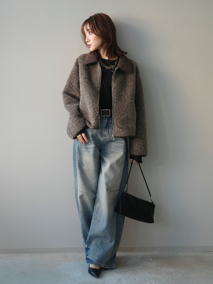 [予約]スエード襟ボアショートジャケット/brown