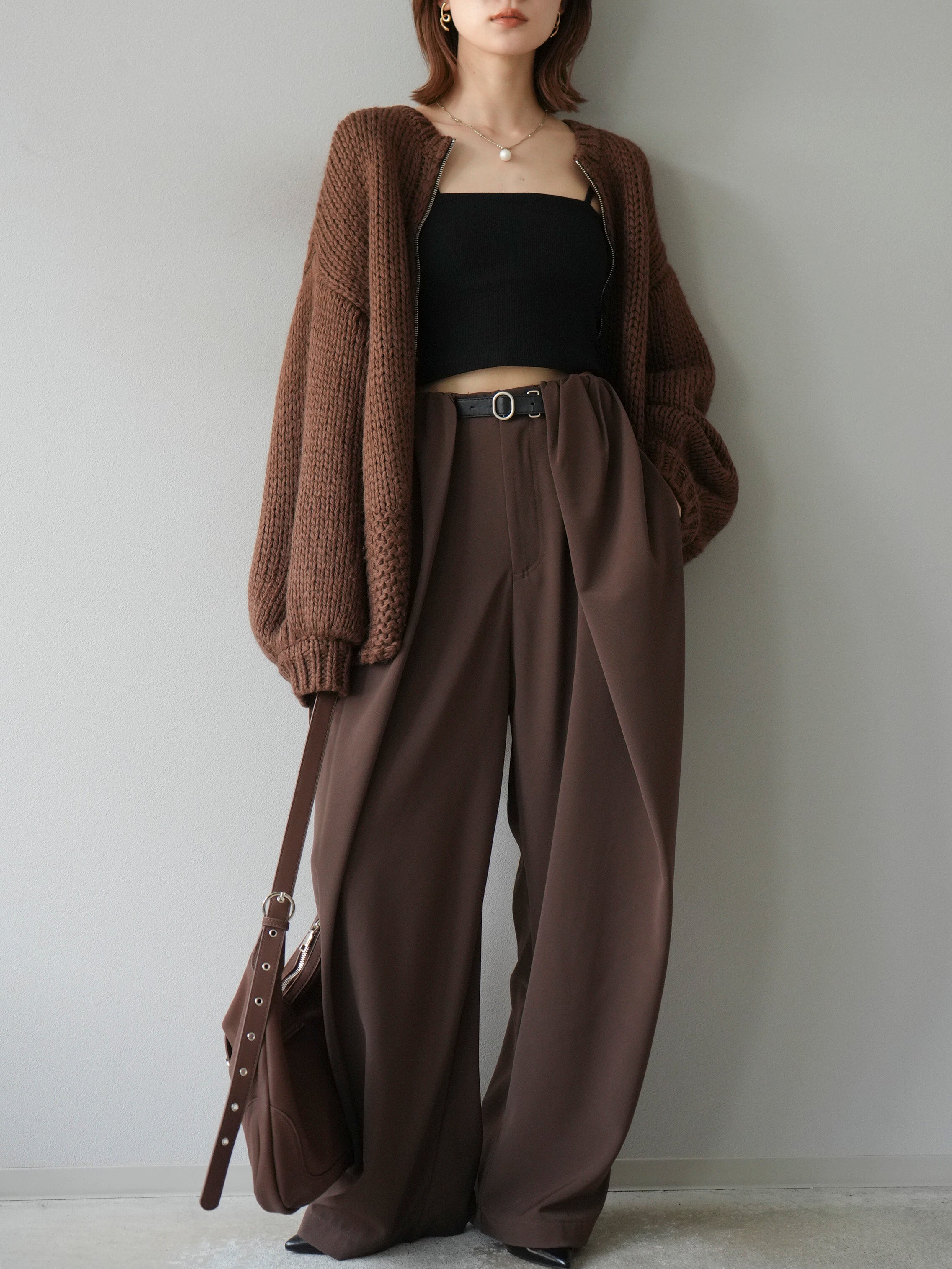 予約]ロービングケーブルオーバーZIPニットカーディガン/ブラウン – Lumier