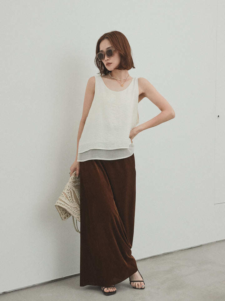 [SET]ワッシャーサテンシアーレイヤードタンクトップ+ベロアナロースカート(2set)