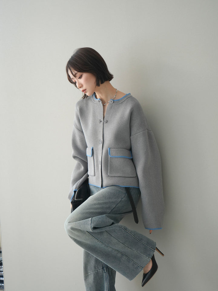 [SET]ポリエステル配色ニットカーディガン+ポリエステル配色ニットカーディガン(2set)