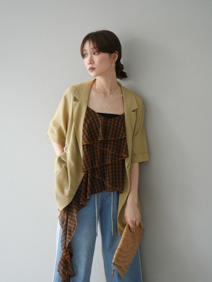 [予約]チェック柄ラッフルキャミソール/ブラウン