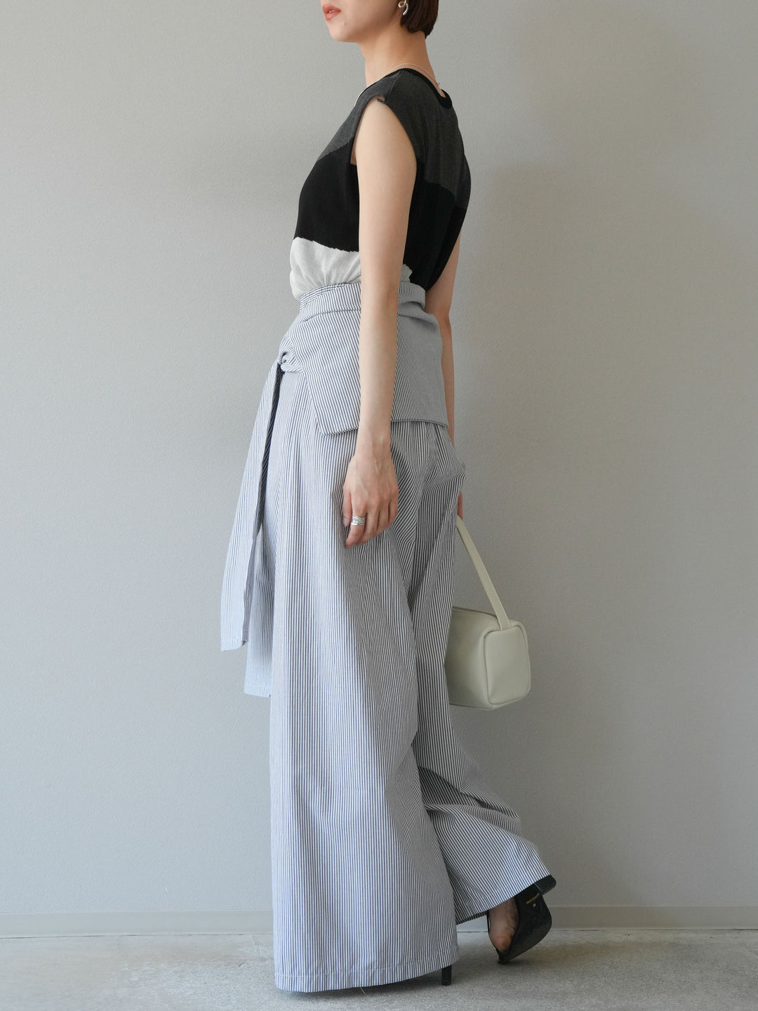 【預購】條紋休閒褲帶皮帶/黑條紋