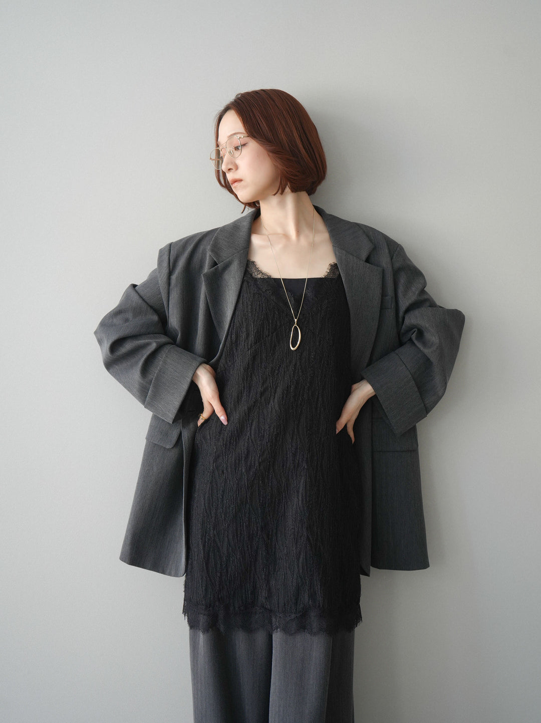 [予約]ダブルボタンヘリンボーンジャケット/black