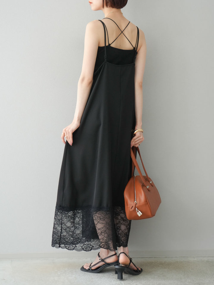 【預購】蕾絲疊層吊帶裙/黑色