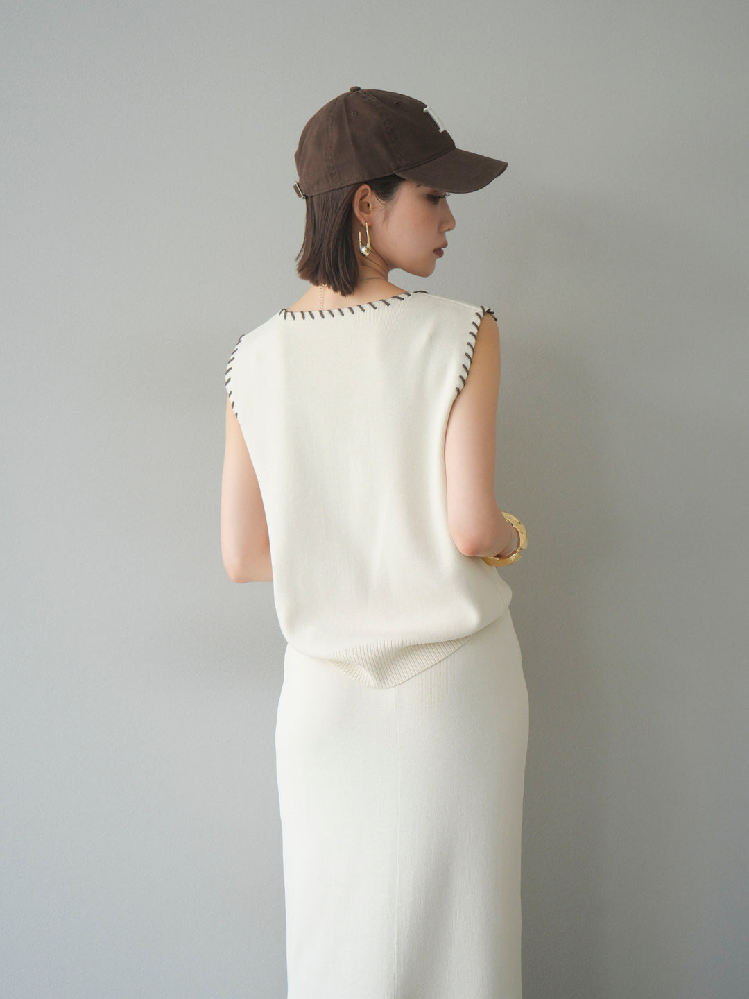 [予約]リネンタッチハンドステッチニットプルオーバー/アイボリー