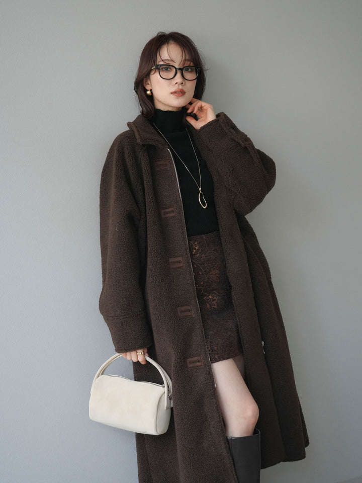 [予約]ボアxムートンロングコート/brown