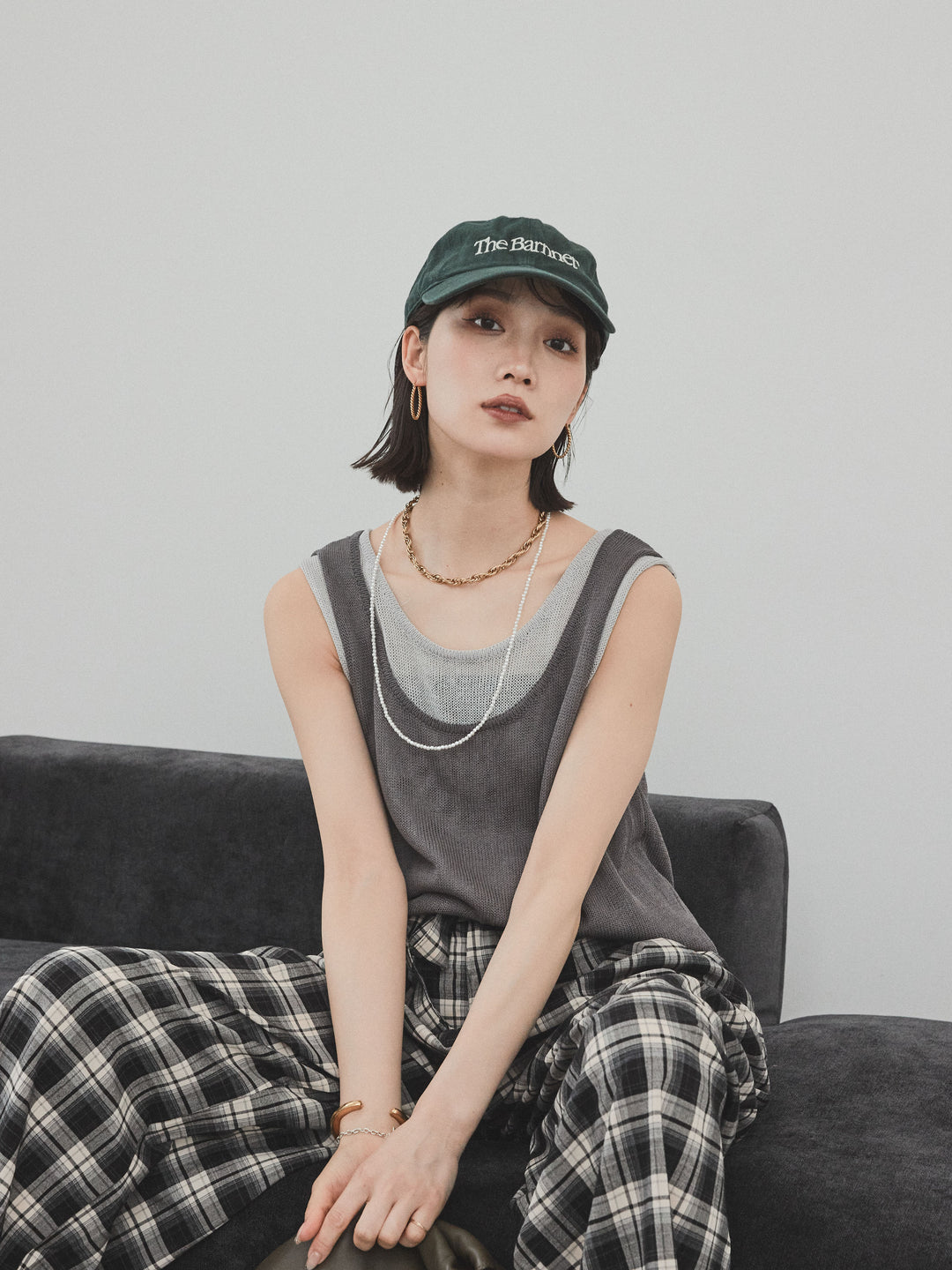 【SET】雙色疊穿針織背心+格紋寬褲（2套）