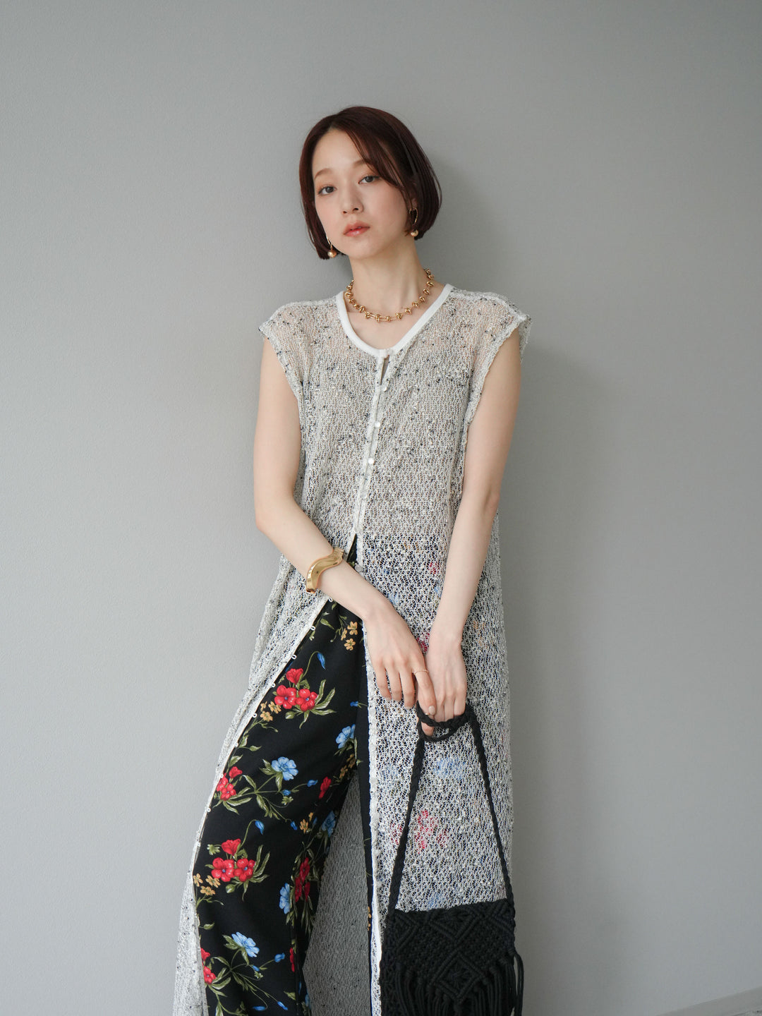 [預訂] 2WAY 棉絨網眼連身裙/米白色