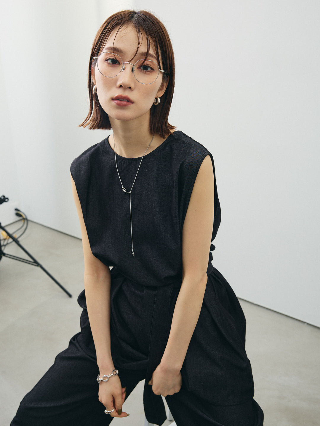 [SET]テンセルデニムノースリーブ＆ワイドパンツSET UP (2set)