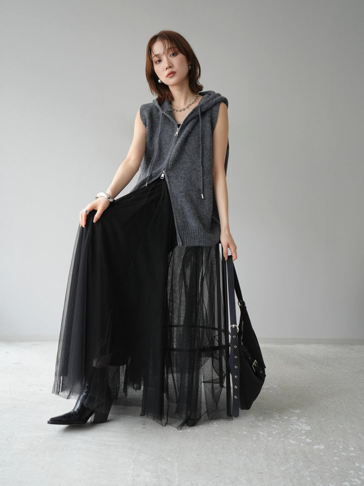 [予約]ノースリーブニットパーカー/グレー