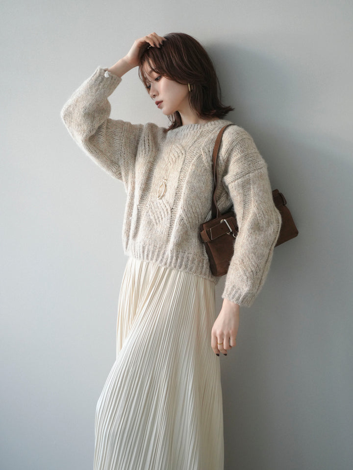 [予約]ワイドケーブルミックスニットプルオーバー/ivory