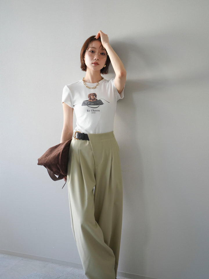 【套裝】狗狗緊身T卹+不對稱皮帶束口寬褲（兩件套）