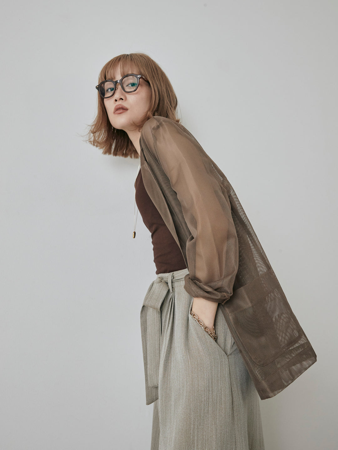 [予約]メッシュテーラードジャケット/モカ