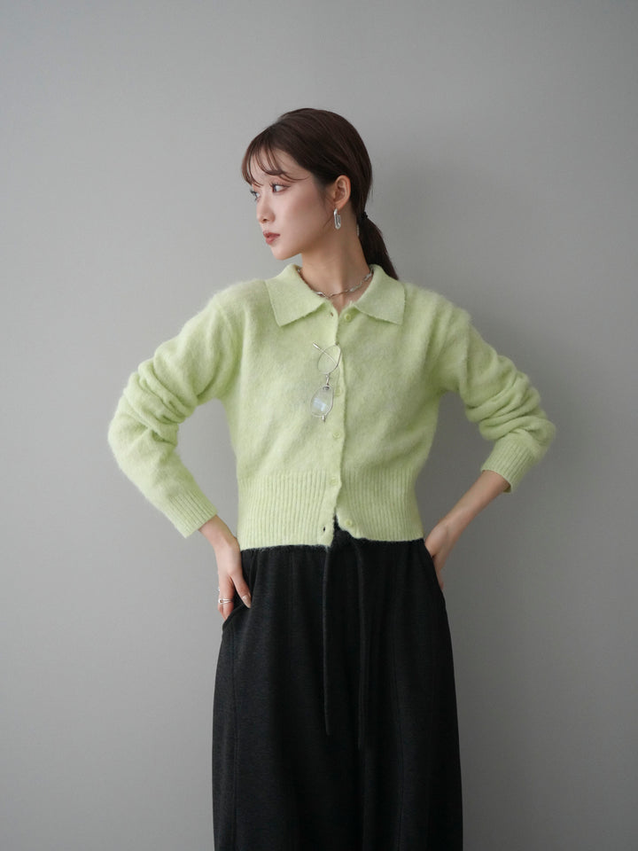[予約]モヘア衿付きボタンプルオーバー/lime