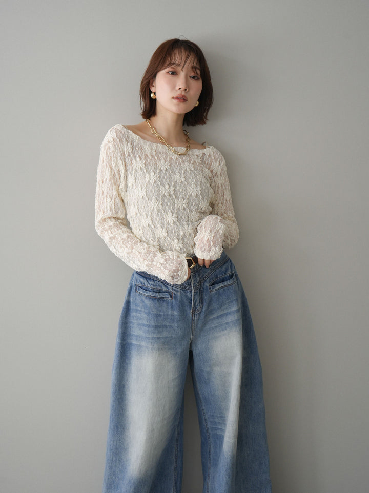 [予約]サイドギャザーレーストップス/ivory