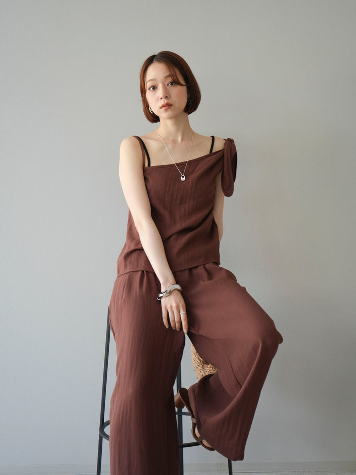 [SET]アシンメトリーショルダーデザイントップス＆ワイドパンツSET UP(2set)