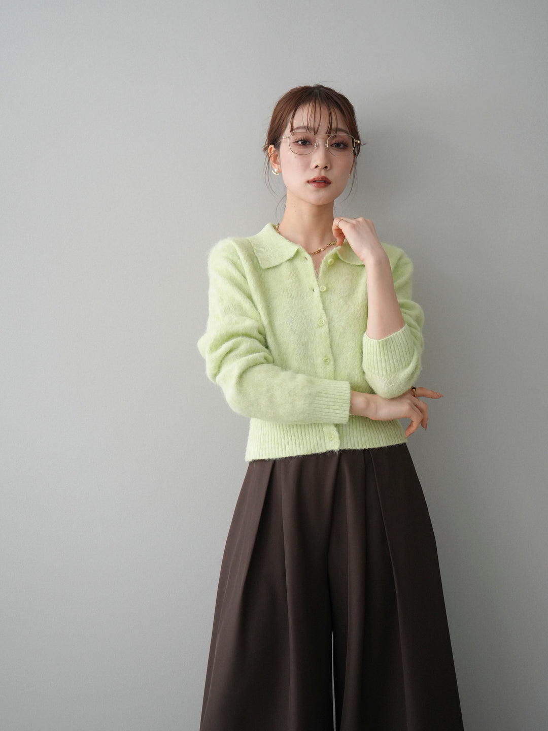 [SET]モヘア衿付きボタンプルオーバー+選べるアクセセット(2set)