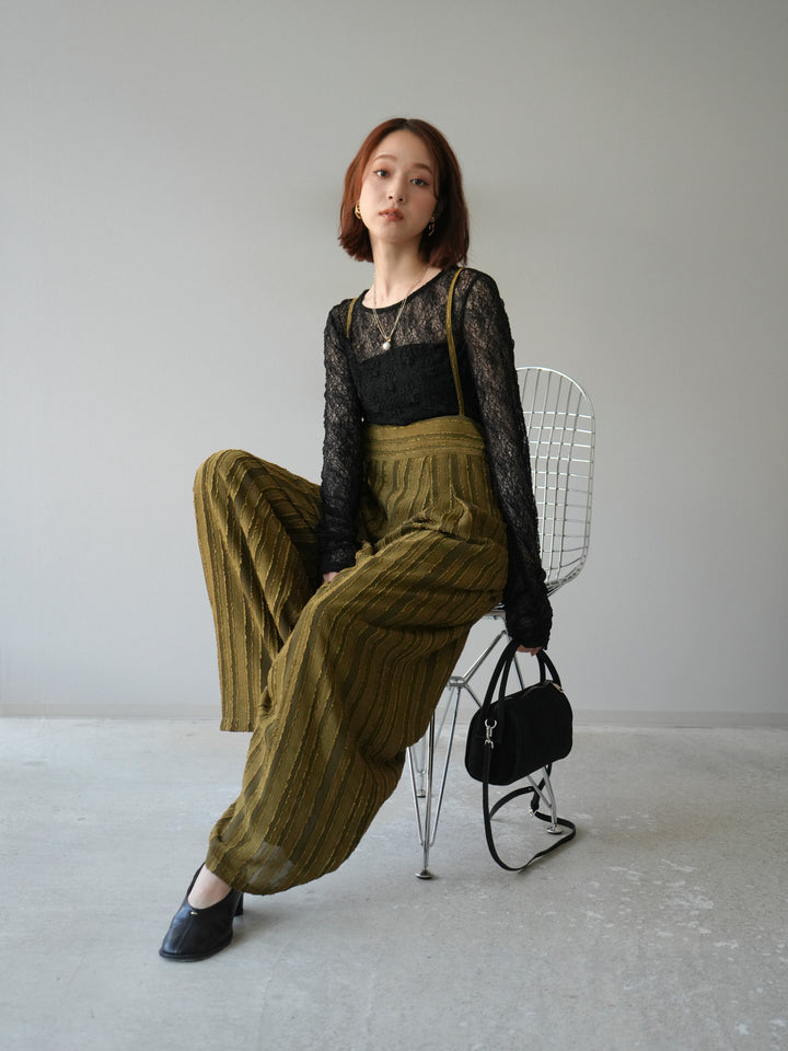 [予約]ジャガードストライプサロペット/カーキ