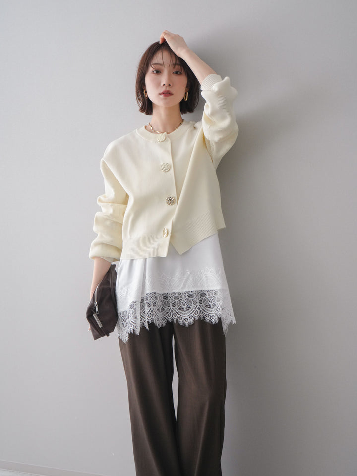 [SET]メタルボタンクルーネックニットカーディガン+選べるアクセセット(2set)