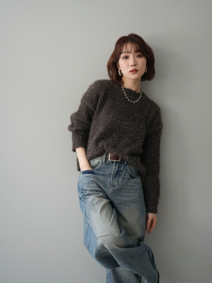 [予約]モールラメミックスヤーンニットプルオーバー/brown