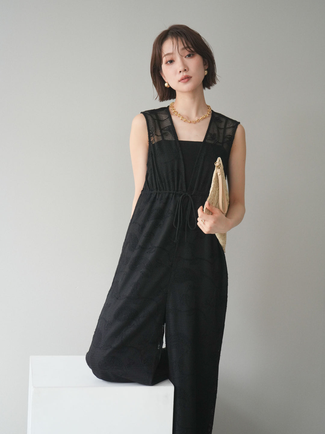 [SET]レース刺繍サロペット+選べるアクセセット(2set)