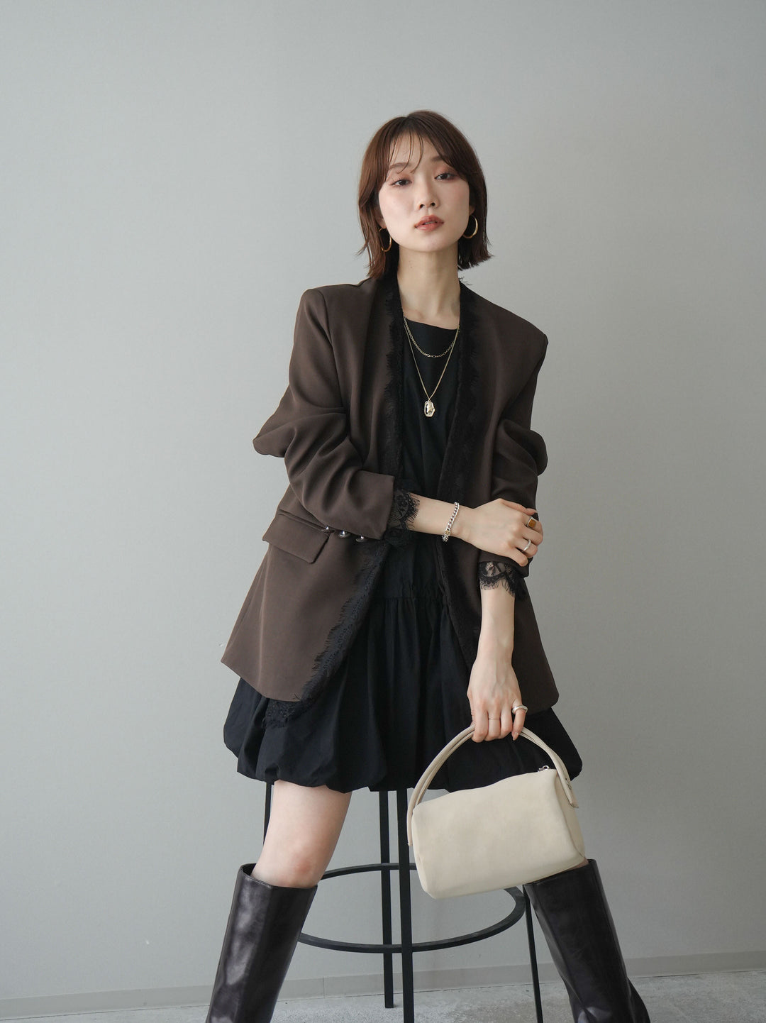 [予約]ノースリバルーンミニワンピース/black