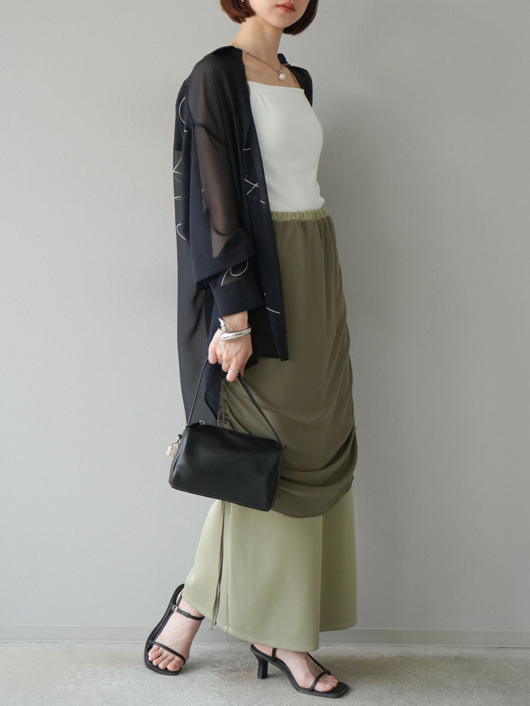 [予約]シアーレイヤードタイトスカート/ライトグリーン