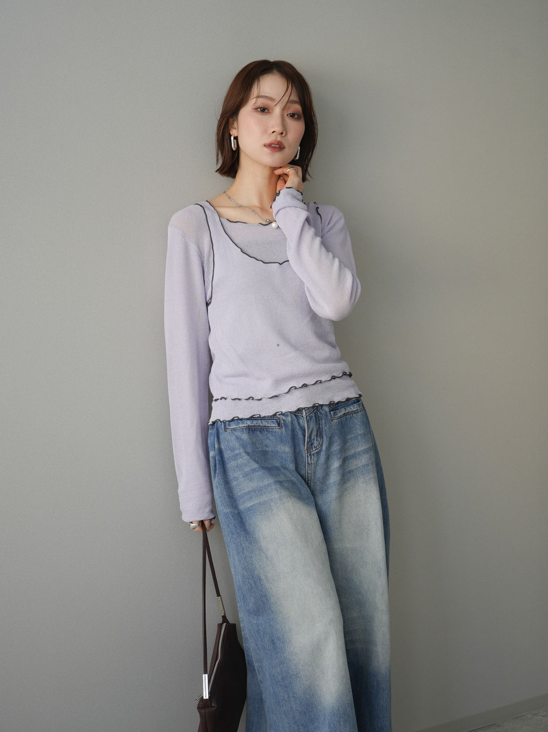 [SET]バイカラーメローアンサンブルシアーニットトップス+バイカラーメローアンサンブルシアーニットトップス(2set)