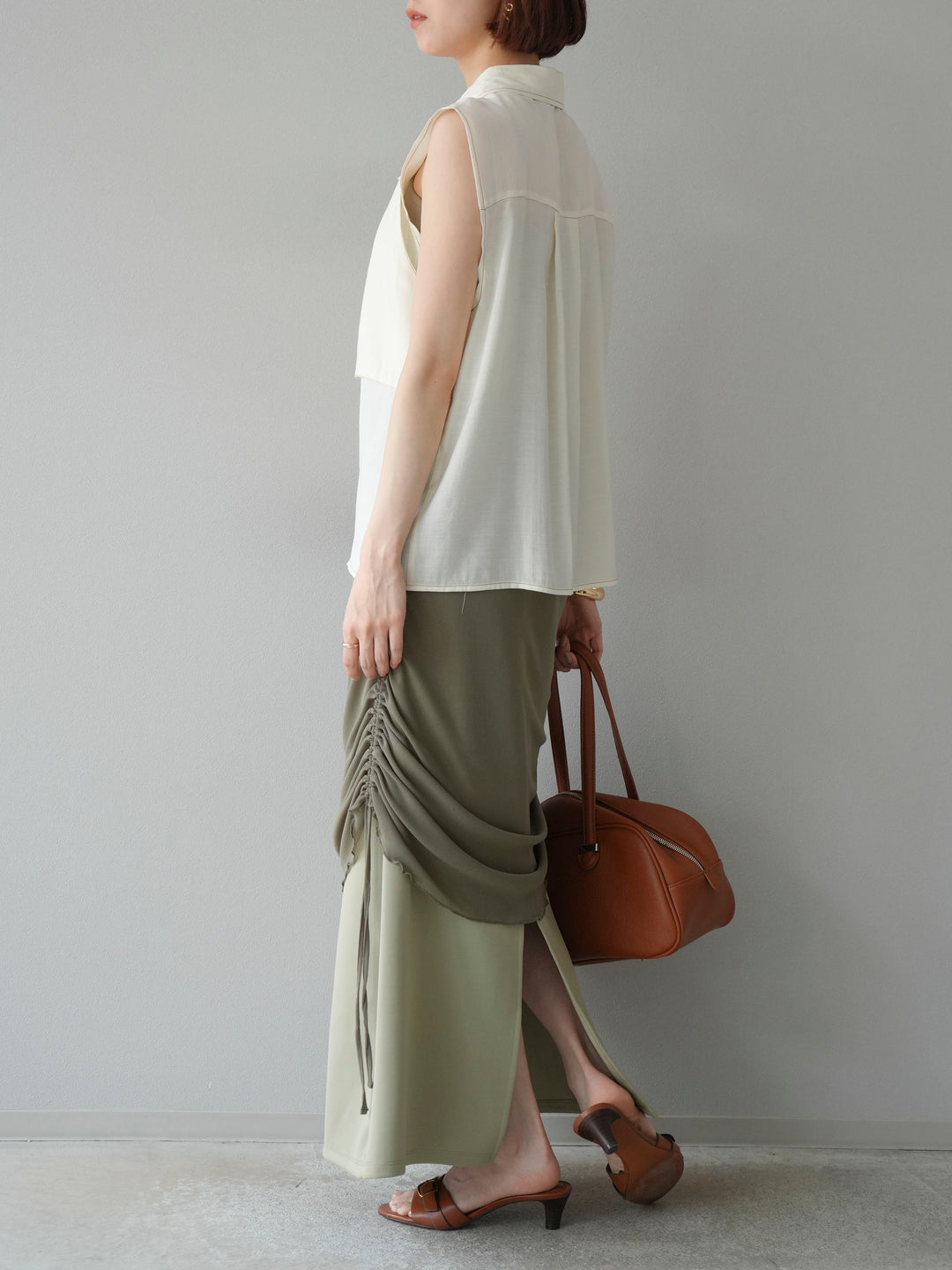 [予約]シアーレイヤードタイトスカート/ライトグリーン