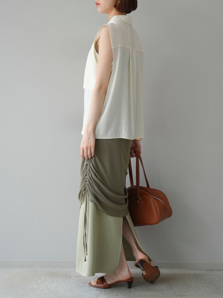 [予約]シアーレイヤードタイトスカート/ライトグリーン